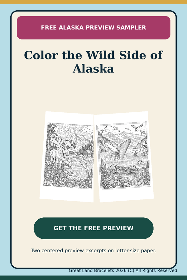 Wild Alaska sample coloring book preview showing two excerpt pages